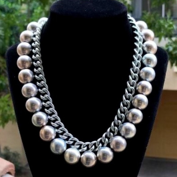 Anne Klein Vintage Jumbo Silver Pearls Beads Chain Runway Statement Necklace - Picture 7 of 15